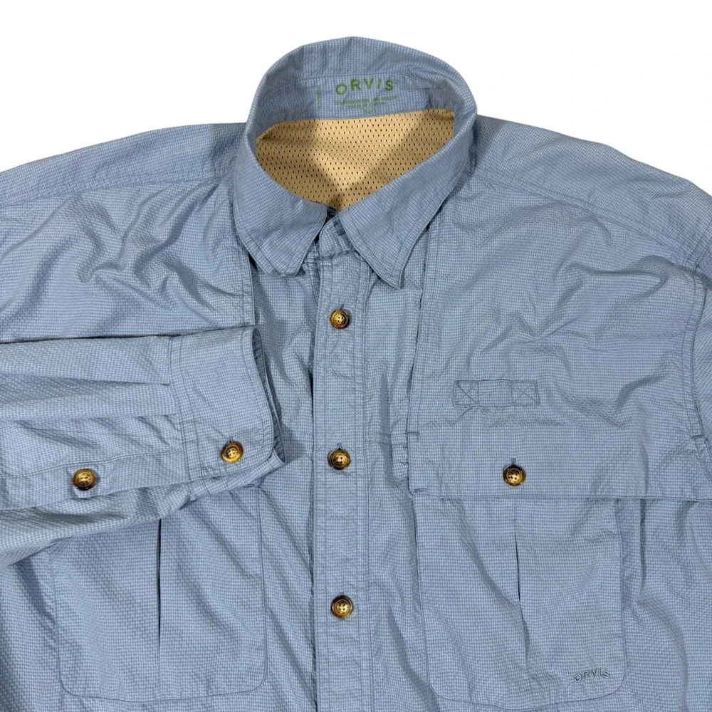 Orvis Mens XL Tall Long Sleeve Button Front Fishing Shirt Blue Nylon Vented - Picture 1 of 11